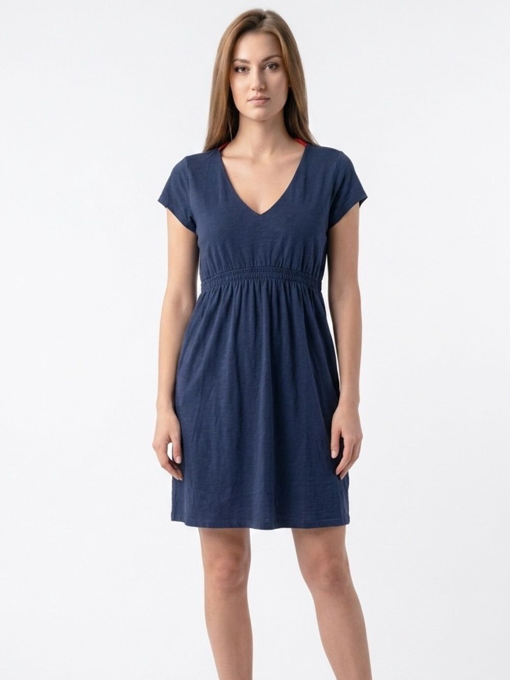 BODEN | Navy Blue V-Neck Casual Dress Elastic Waist Women’s Size 14R